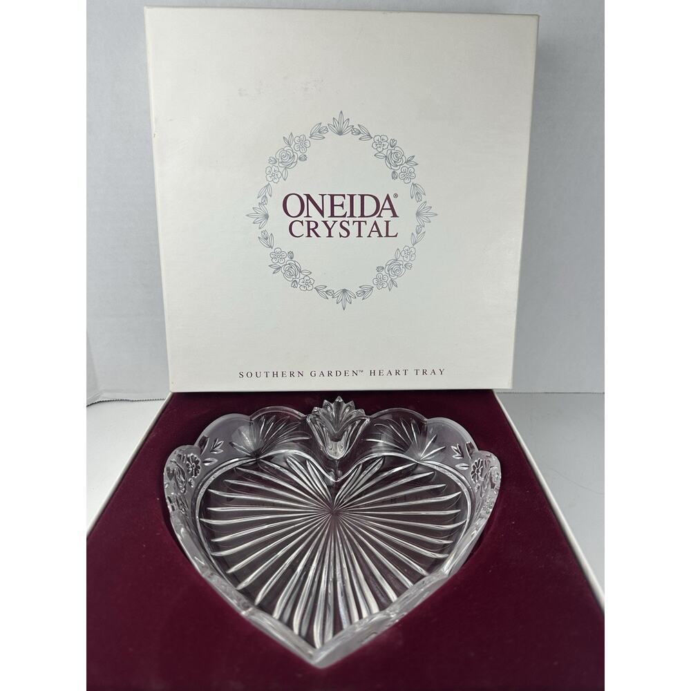 Oneida, Southern Gardens Heart-Shaped Tray, Cut Lead Crystal, NIB, Beautiful!